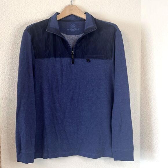 Men's Bugatchi Long Sleeve Quarter Zip Mixed Media Pull Over ~ Size Medium - Picture 1 of 8